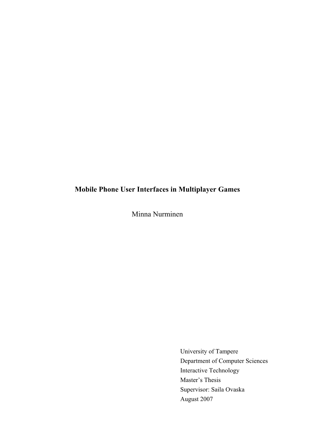 Mobile User Interfaces in Multiplayer Games