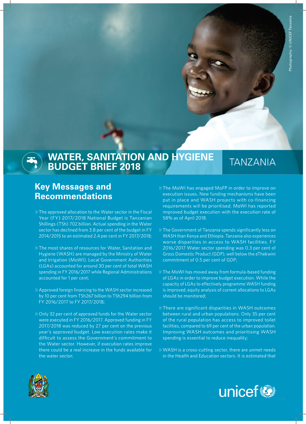 Water, Sanitation and Hygiene Budget Brief 2018 Tanzania