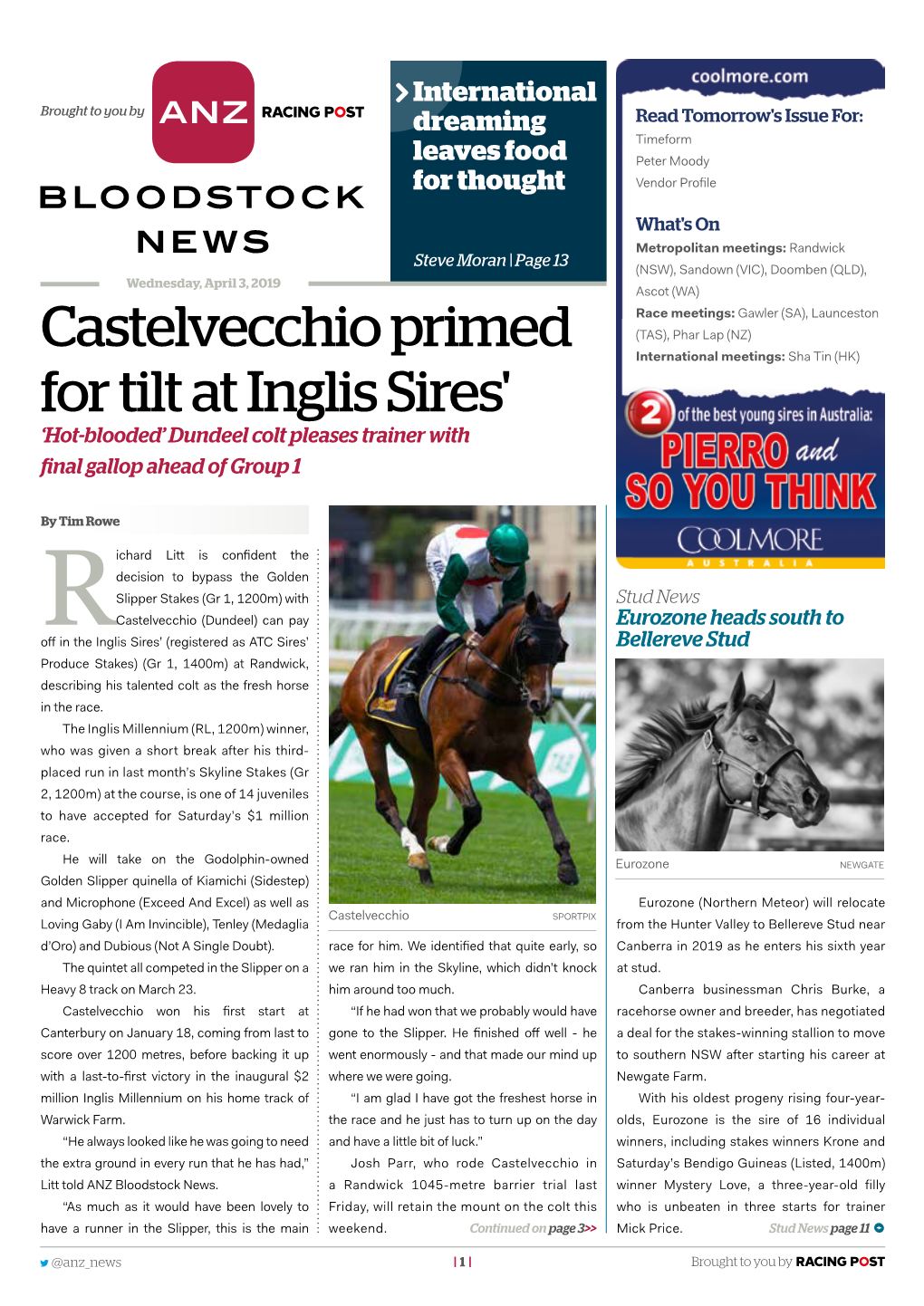 Castelvecchio Primed for Tilt at Inglis Sires' | 3 | Wednesday, April 3, 2019