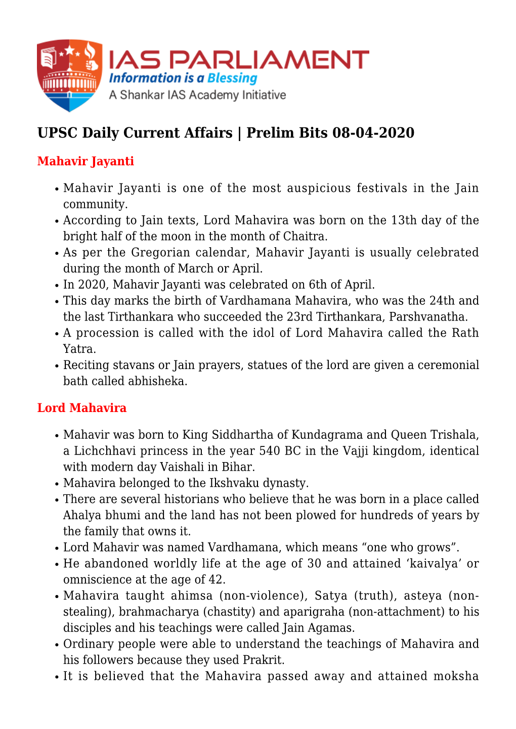 UPSC Daily Current Affairs | Prelim Bits 08-04-2020