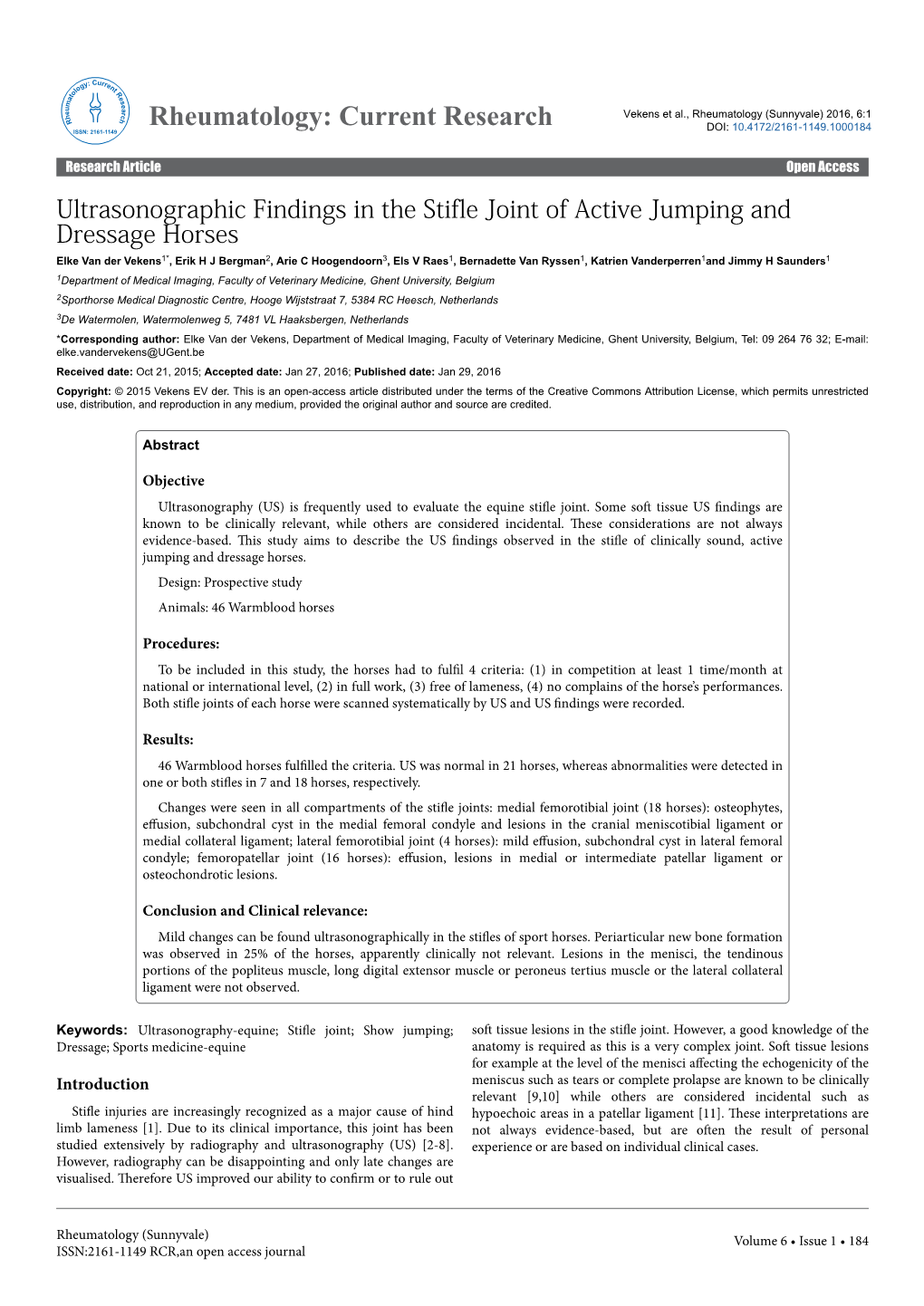 Ultrasonographic Findings in the Stifle Joint of Active Jumping And