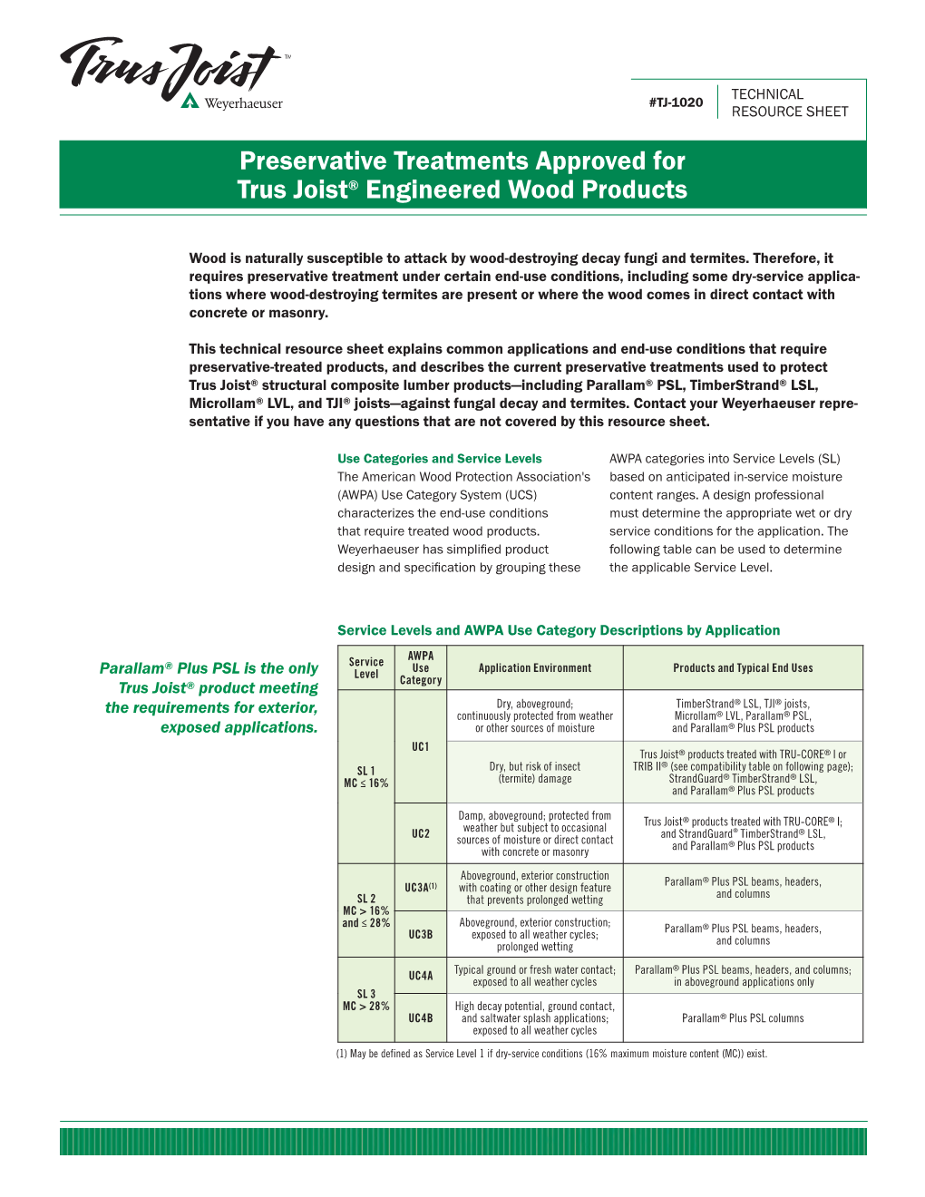 Preservative Treatments Approved for Trus Joist Engineered Wood Products