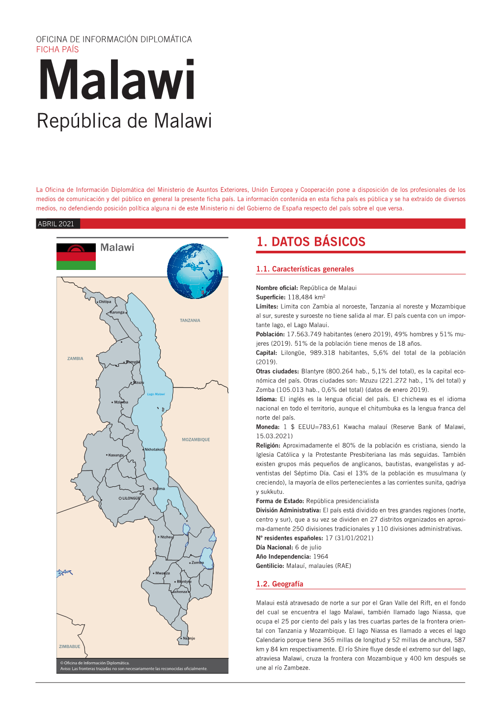Ficha País De Malawi