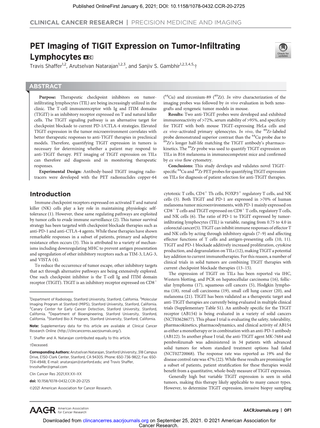 PET Imaging of TIGIT Expression on Tumor-Infiltrating Lymphocytes