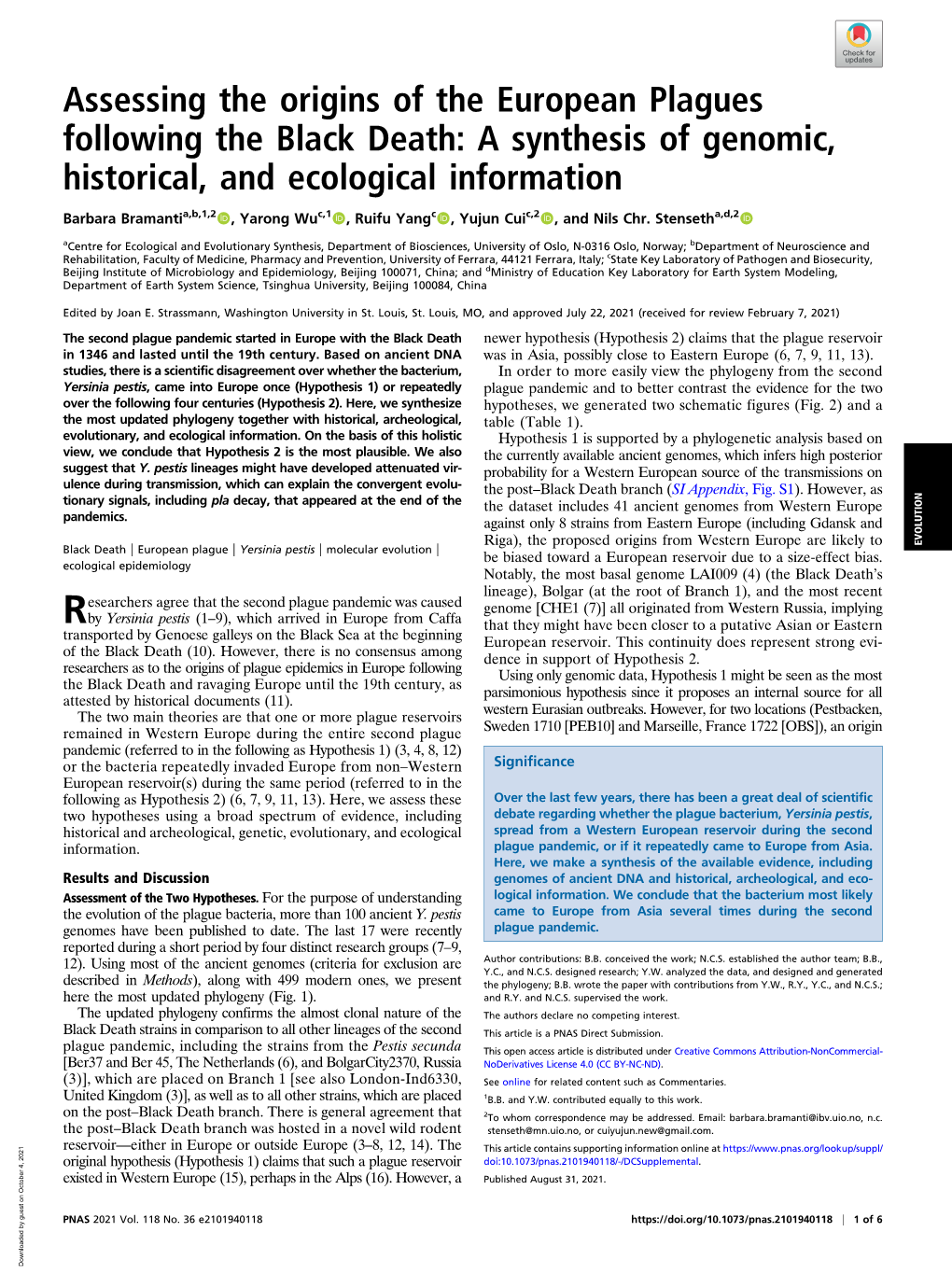 Assessing the Origins of the European Plagues Following the Black Death: a Synthesis of Genomic, Historical, and Ecological Information