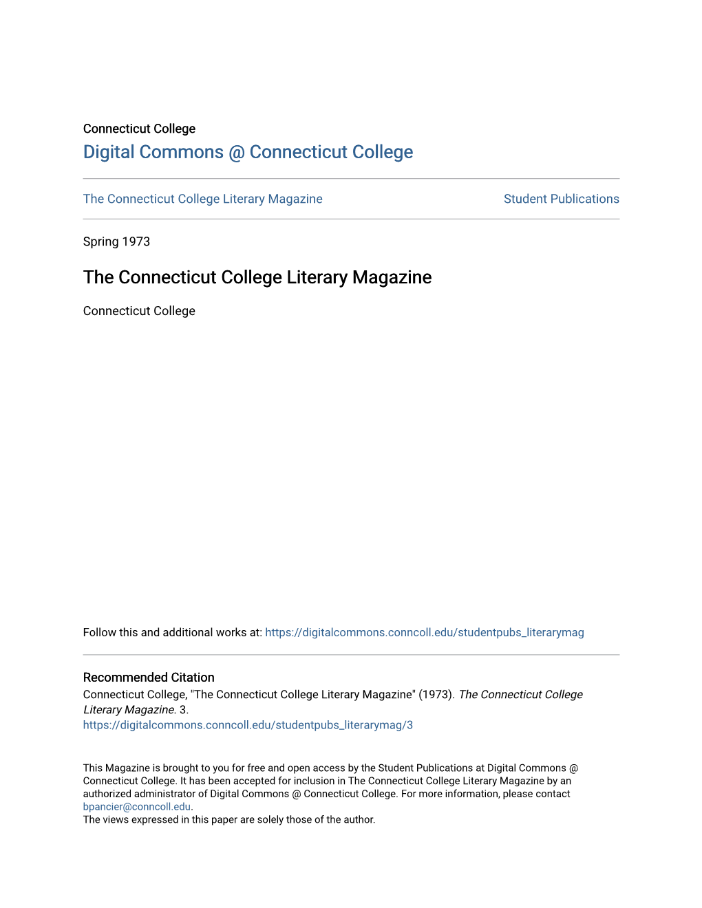 The Connecticut College Literary Magazine Student Publications