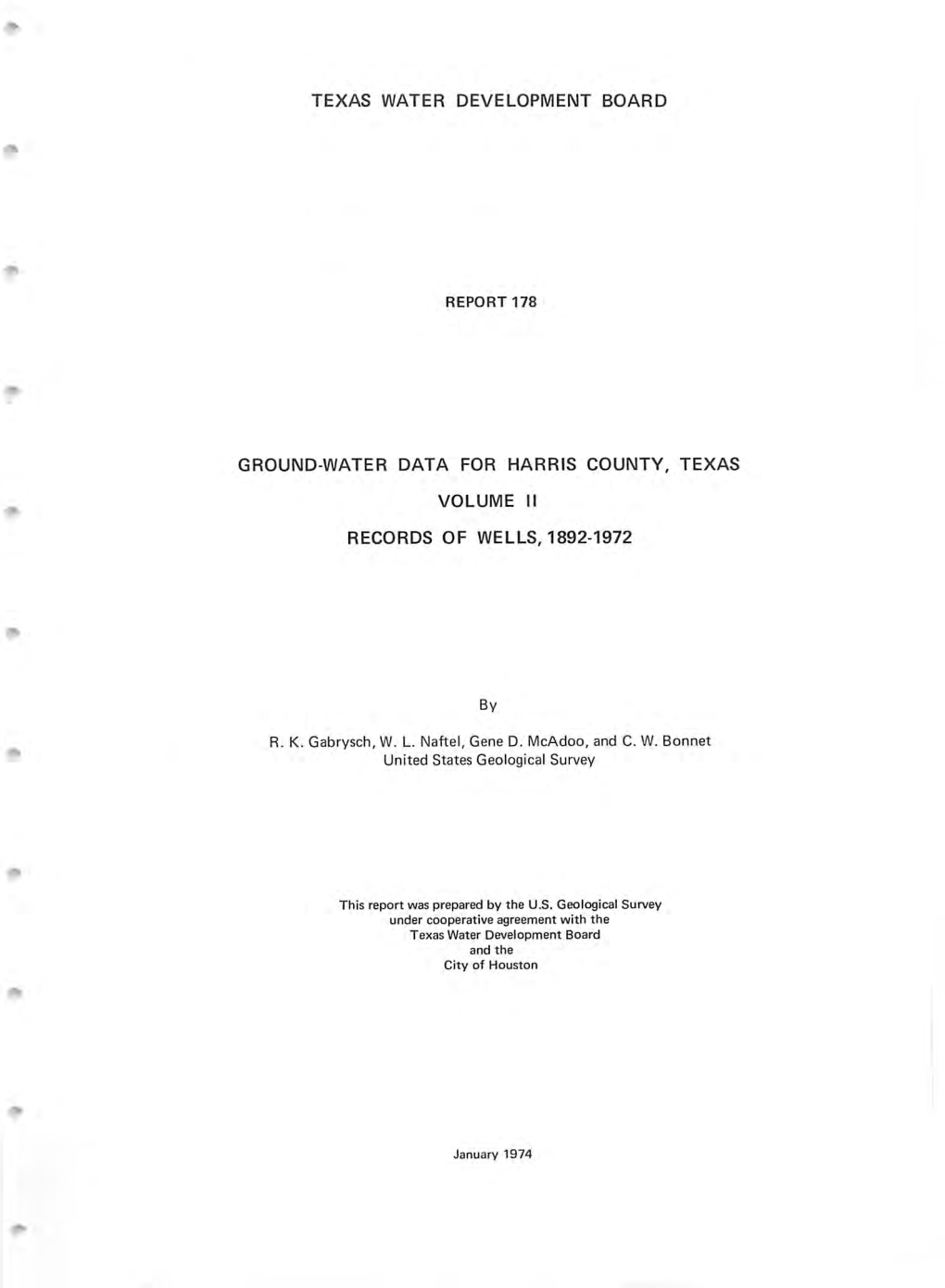 Ground-Water Data for Harris County Texas, Volume II