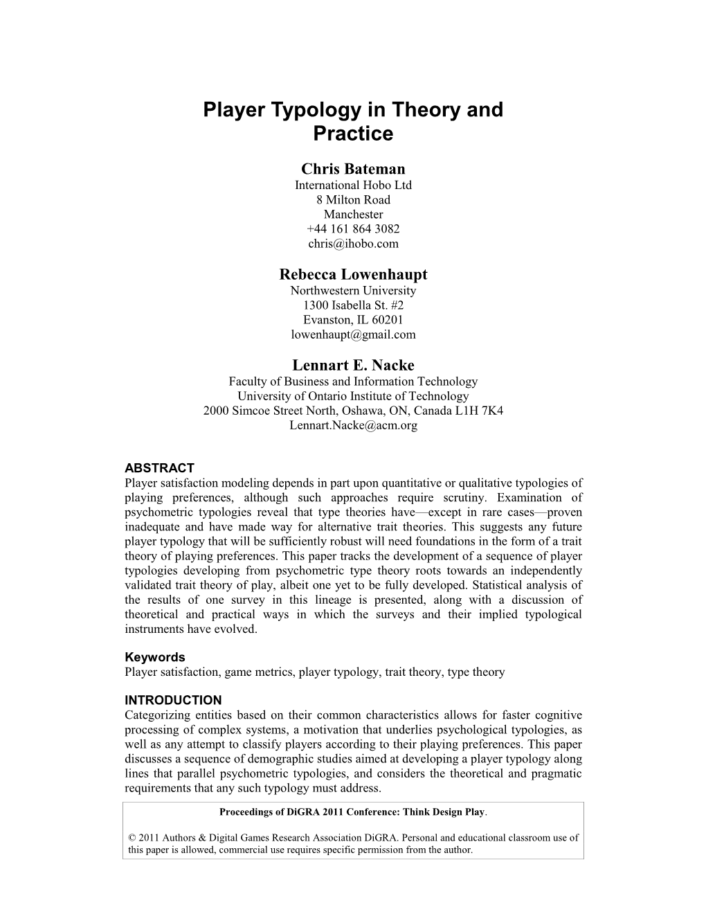 Player Typology in Theory and Practice