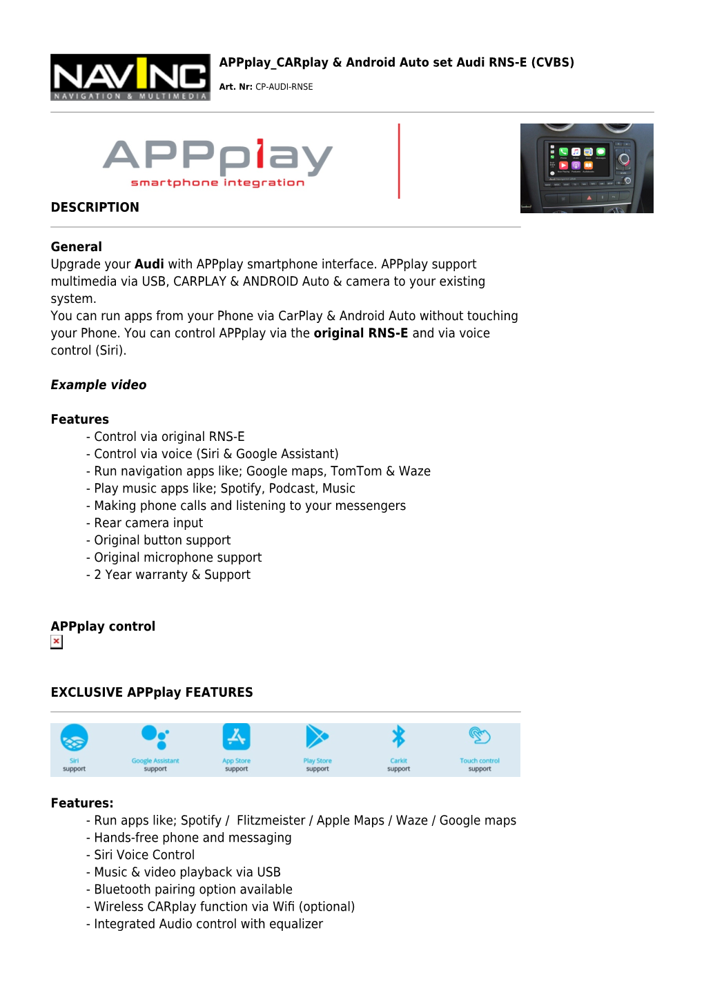 DESCRIPTION General Upgrade Your Audi with Appplay Smartphone