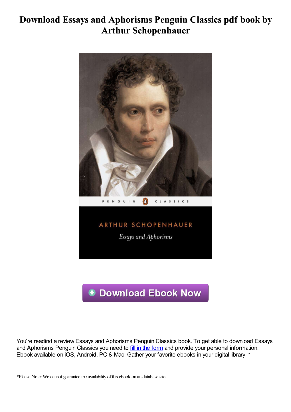 Download Essays and Aphorisms Penguin Classics Pdf Ebook By