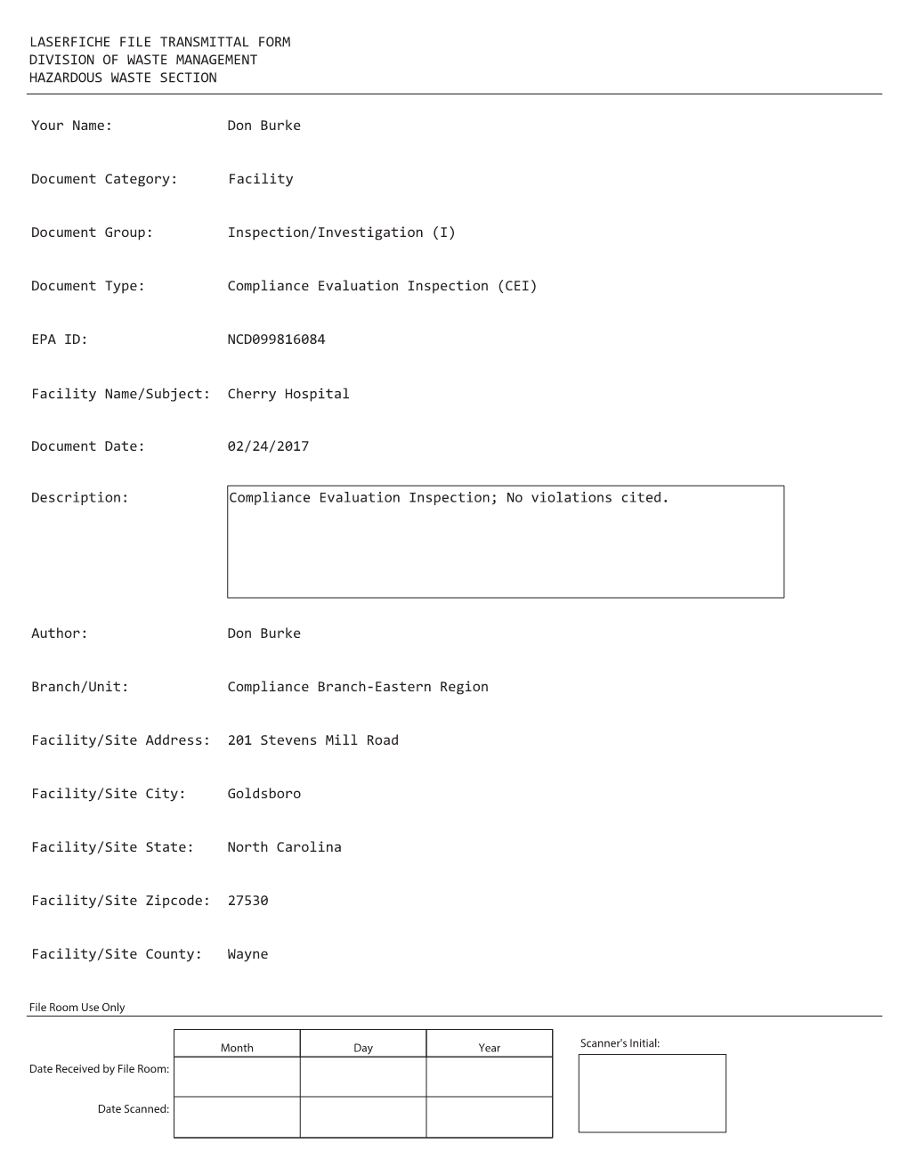 Compliance Evaluation Inspection (CEI)