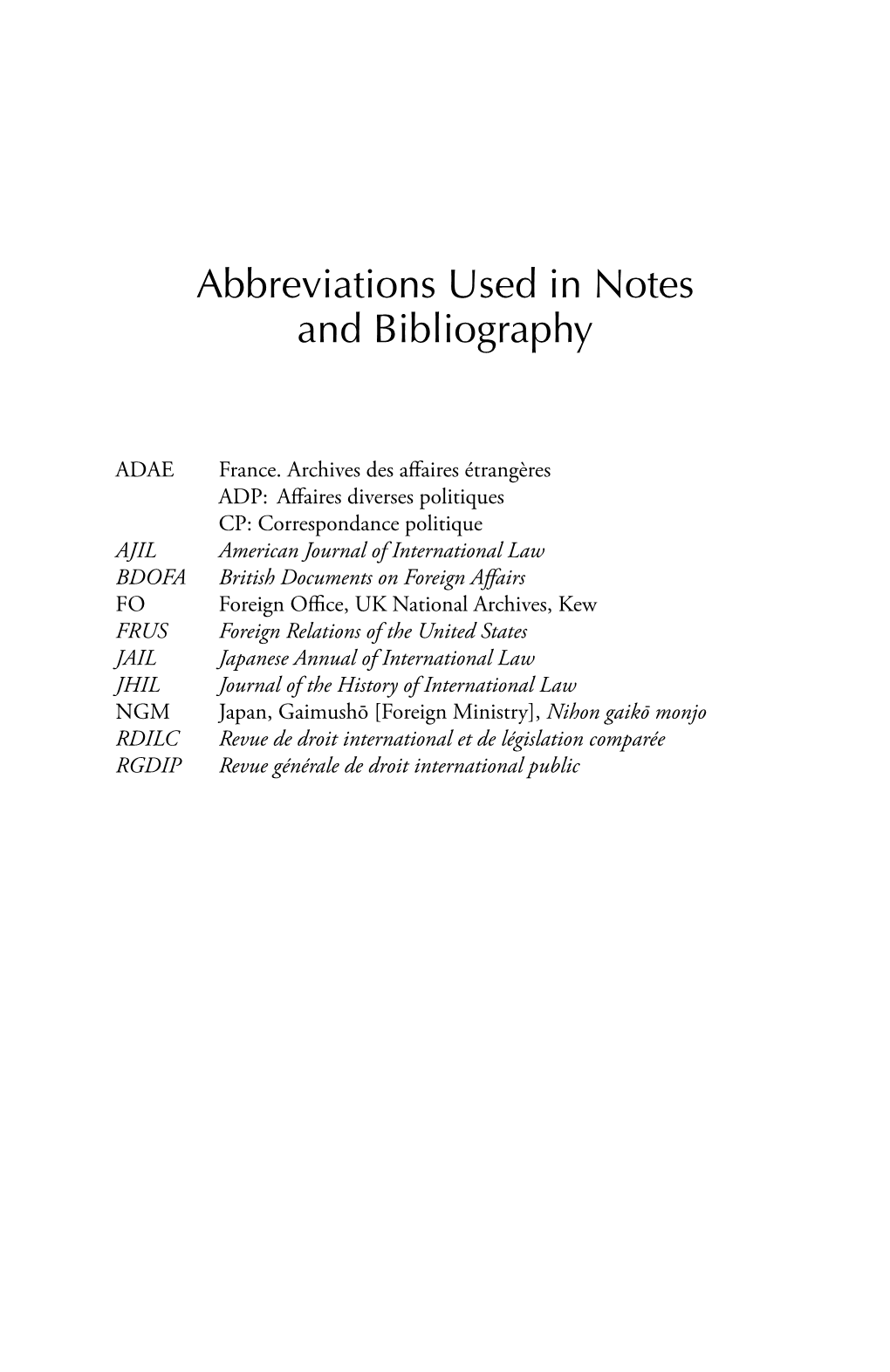 Abbreviations Used in Notes and Bibliography