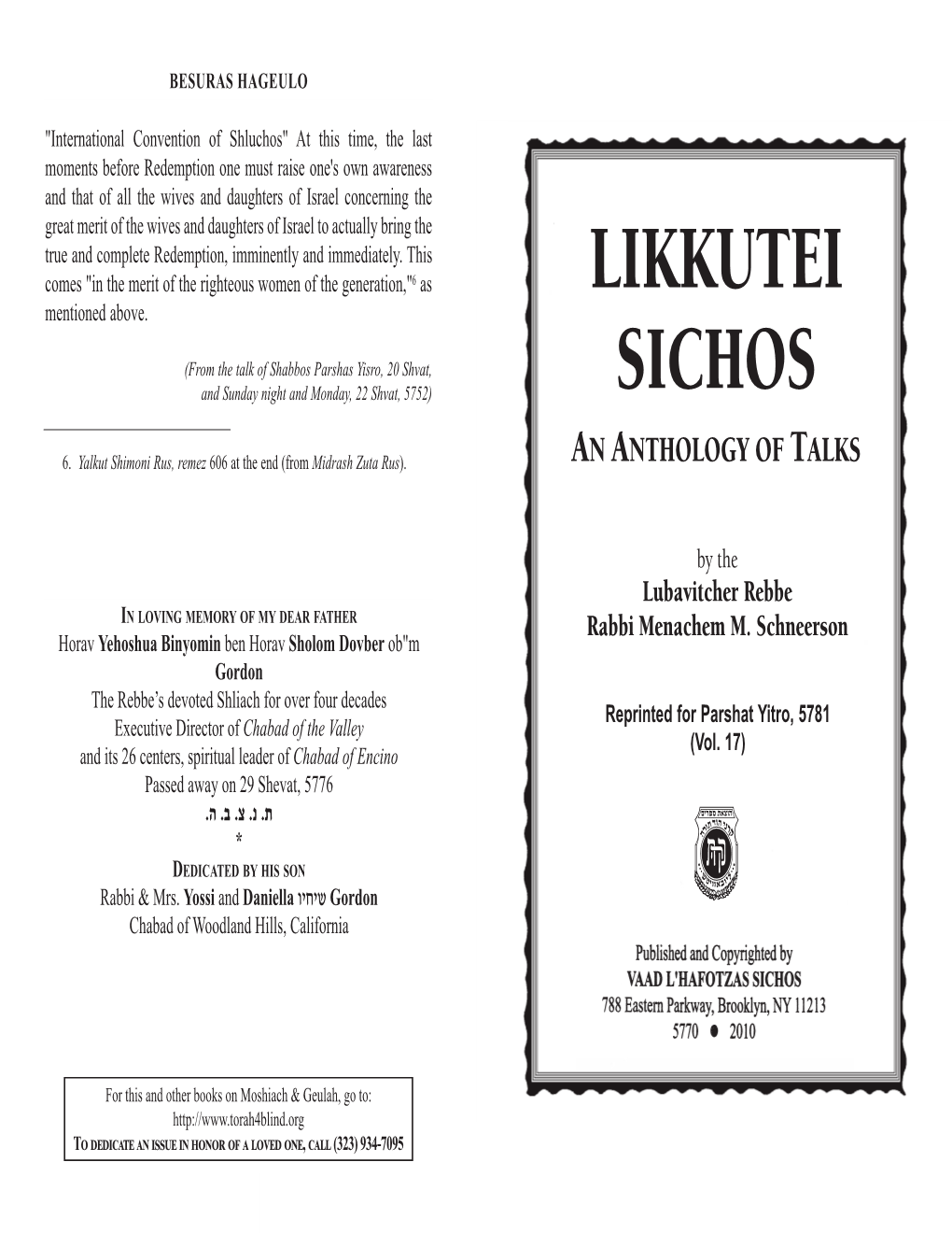 Likkutei Sichos the Announcement of the Redemption