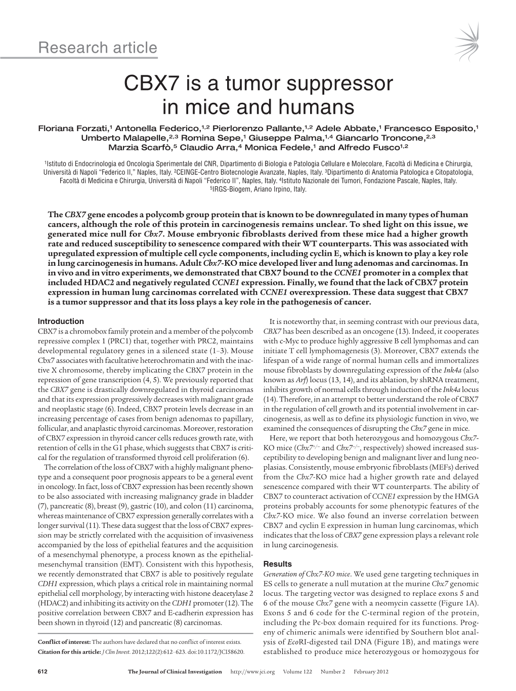 CBX7 Is a Tumor Suppressor in Mice and Humans