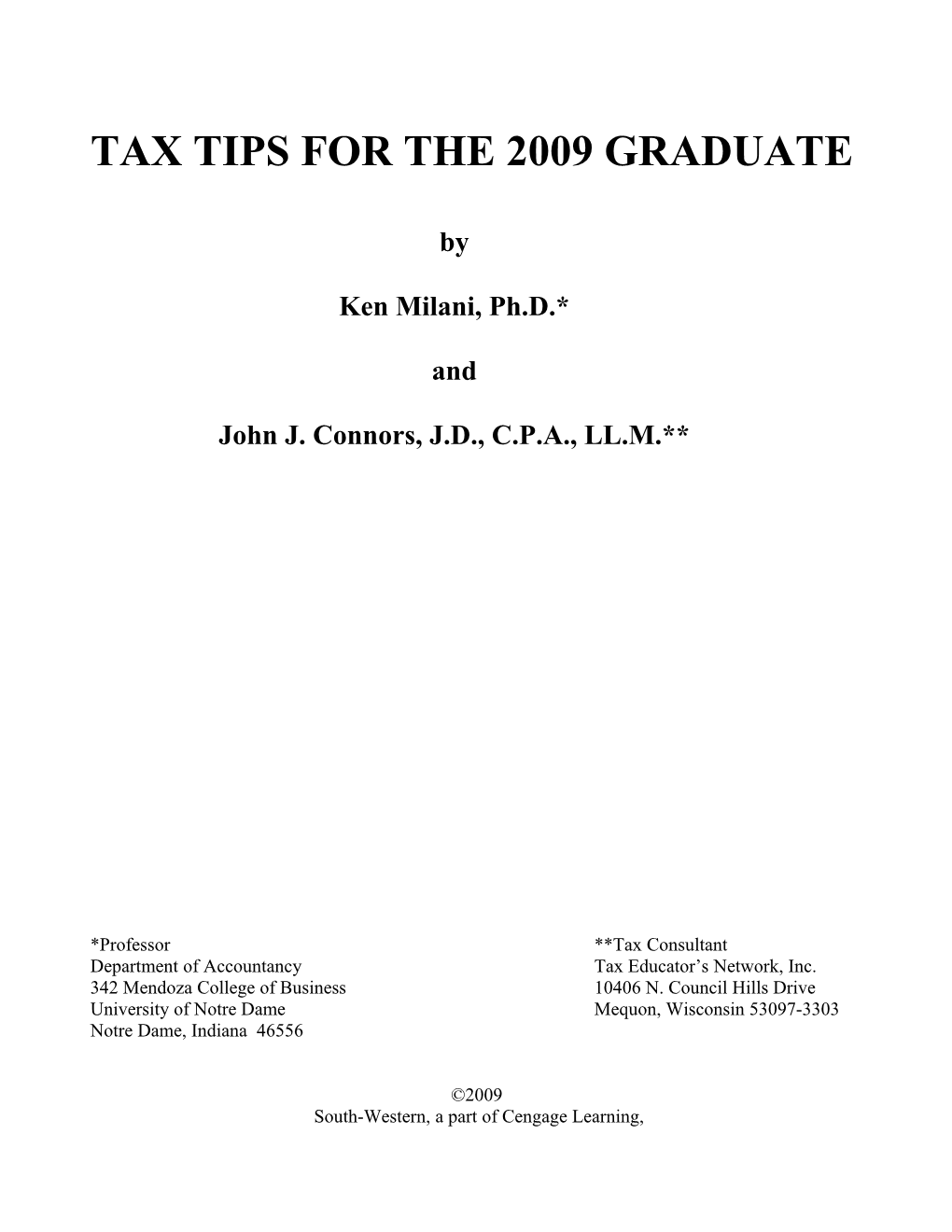 Tax Tips for the 2009 Graduate