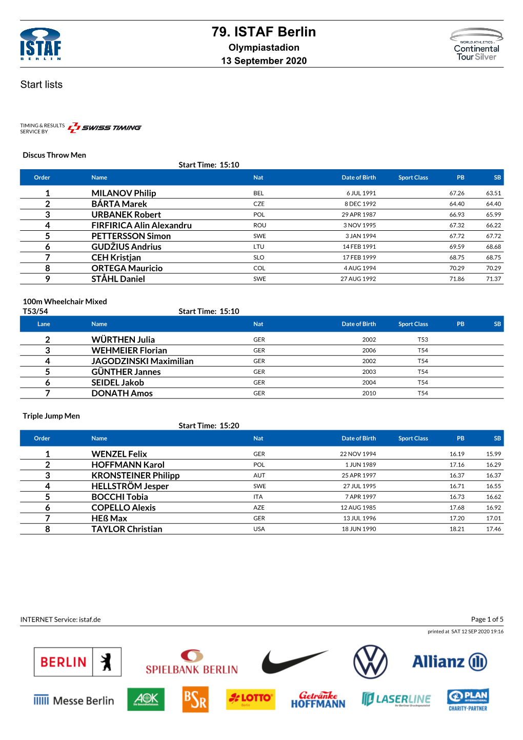 79. ISTAF Berlin Olympiastadion 13 September 2020