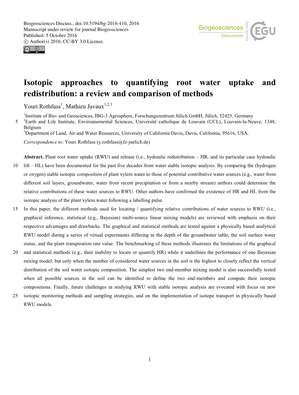 Isotopic Approaches to Quantifying Root Water Uptake and Redistribution