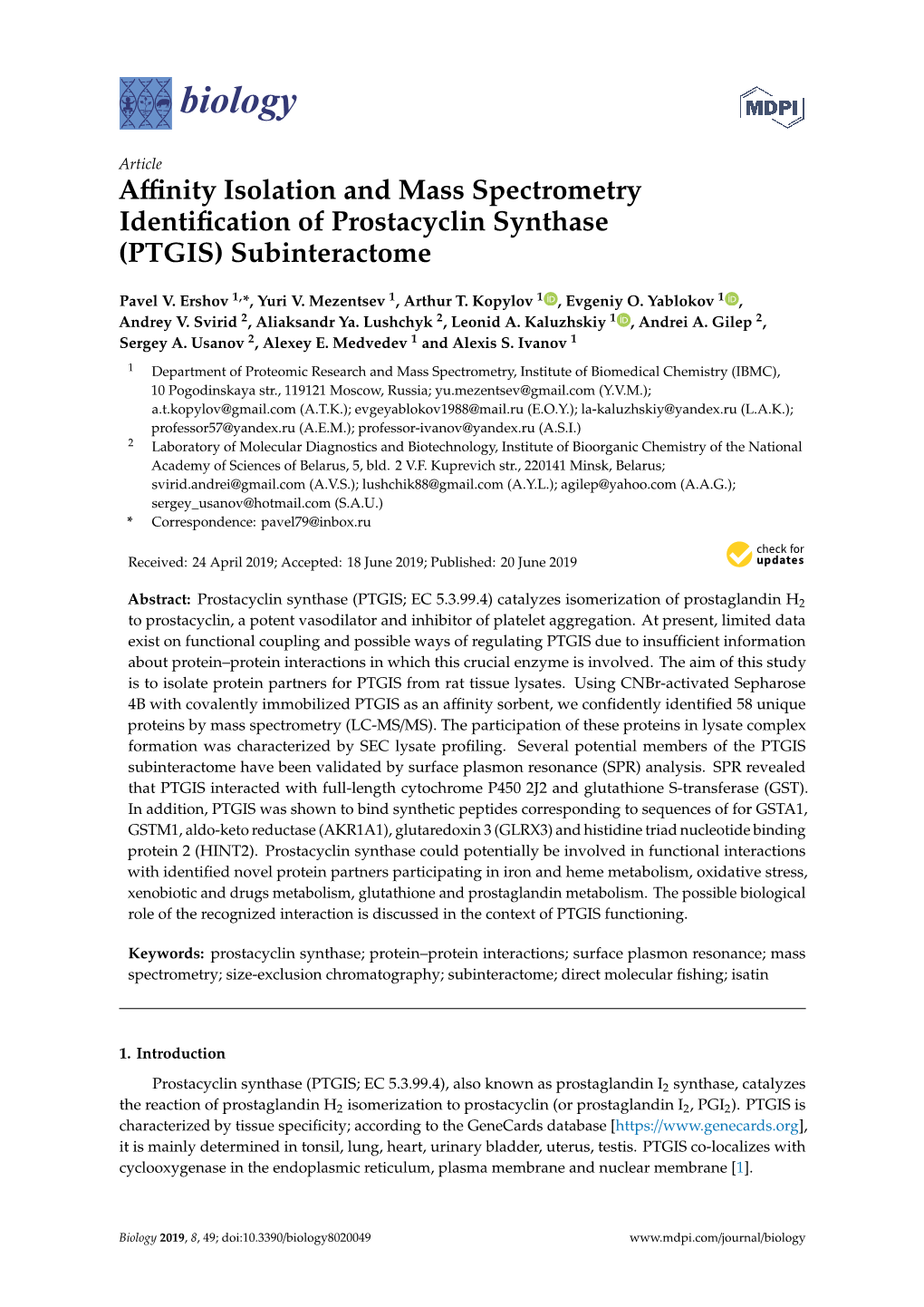 Affinity Isolation and Mass Spectrometry