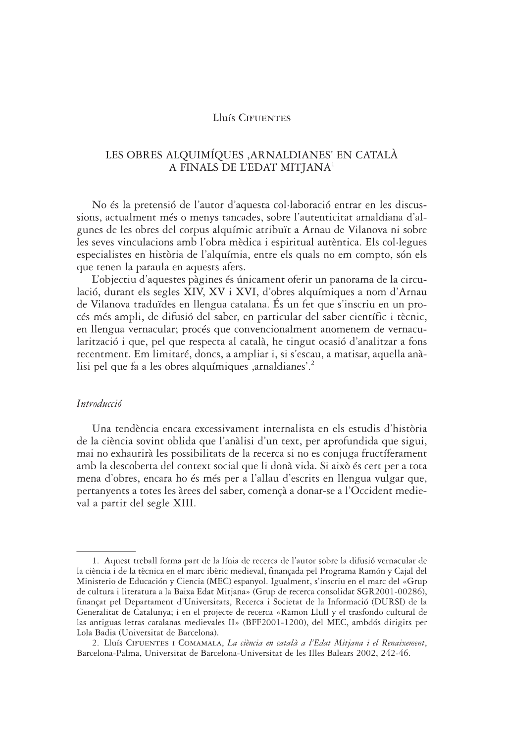 Les Obres 'Alquímiques' Arnaldianes En Català a Finals De L