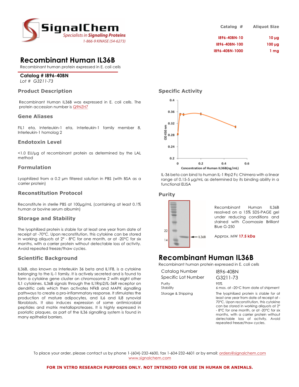 Recombinant Human IL36B Recombinant Human Protein Expressed in E