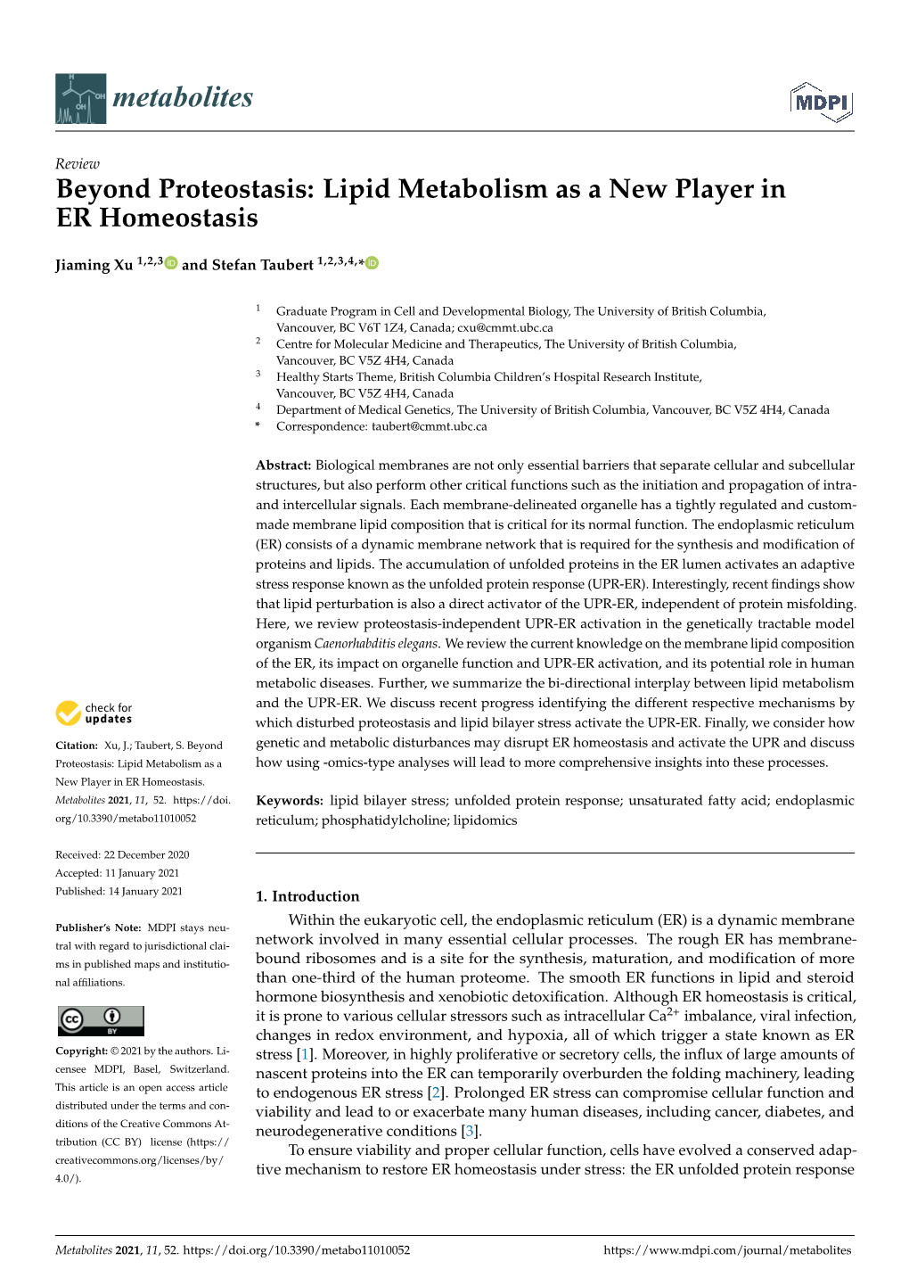 Lipid Metabolism As a New Player in ER Homeostasis