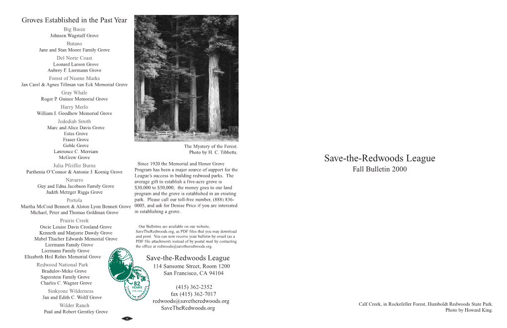 Fall Bulletin 2000 League’S Success in Building Redwood Parks