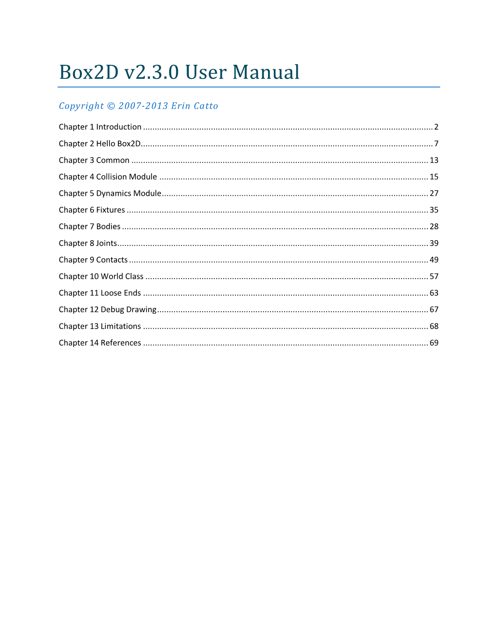 Box2d V2.3.0 User Manual