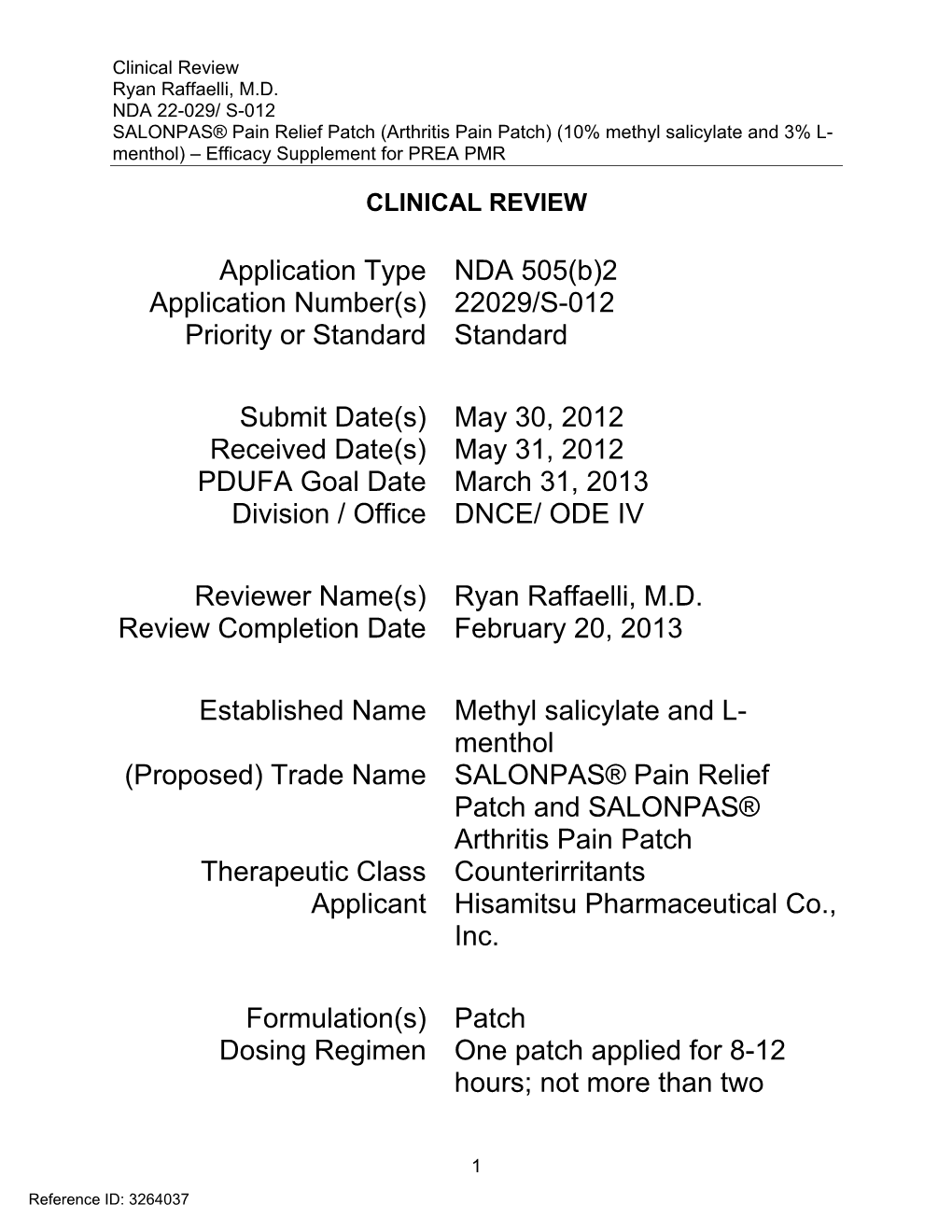 N22-029S012 Methyl Salicylate Clinical 2 PREA