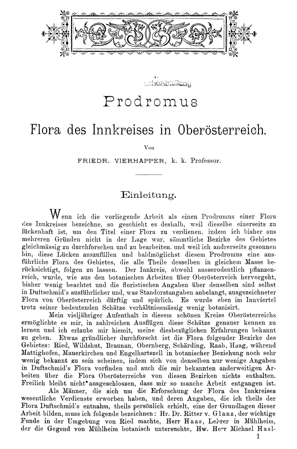 Prodromus Flora Des Innkreises in Oberösterreich IF. Vierhapper