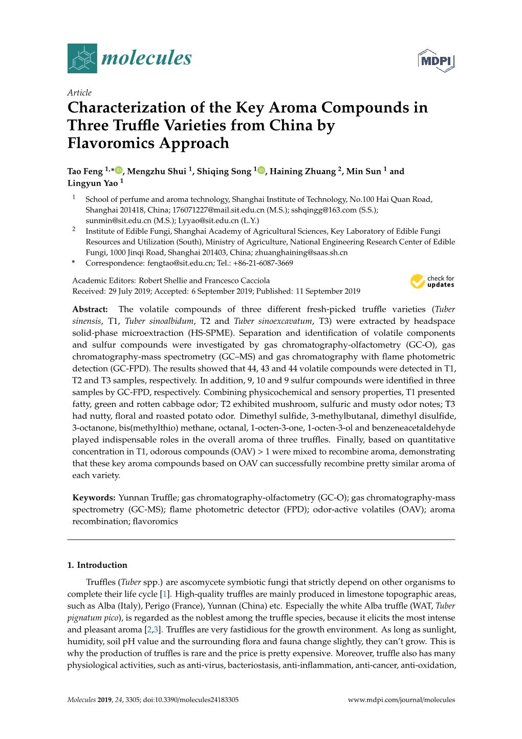 Characterization of the Key Aroma Compounds in Three Truffle