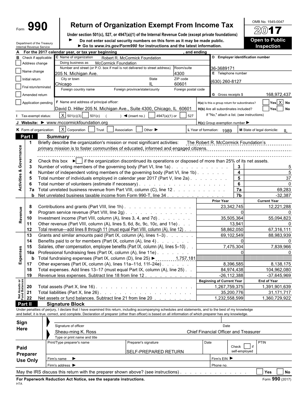 Mccormick Foundation D Employer Identification Number Address Change Doing Business As Mccormick Foundation Number and Street (Or P.O