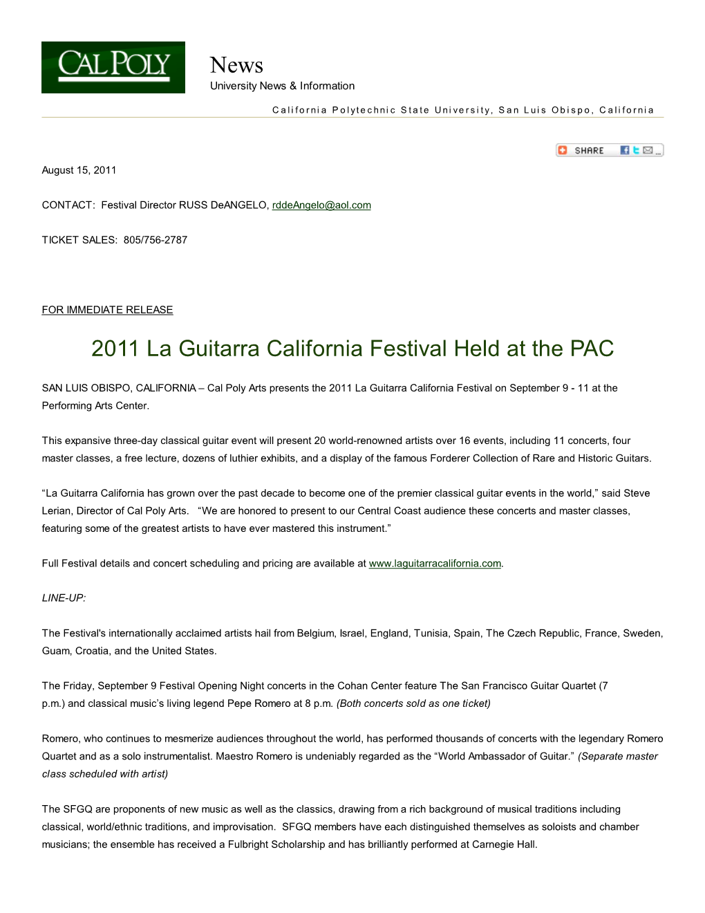 2011 La Guitarra California Festival Held at The