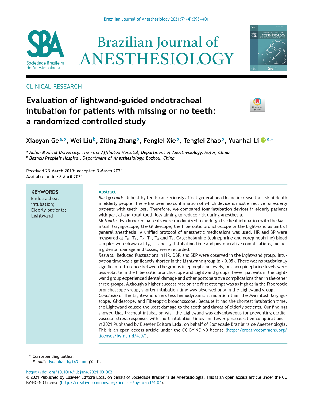 Evaluation of Lightwand-Guided Endotracheal Intubation for Patients