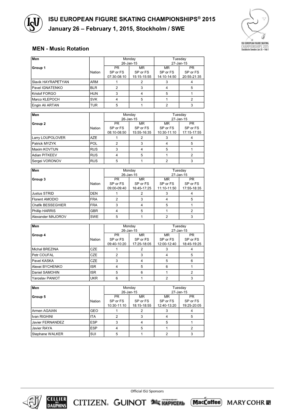 ISU EUROPEAN FIGURE SKATING CHAMPIONSHIPS® 2015 January 26 – February 1, 2015, Stockholm / SWE