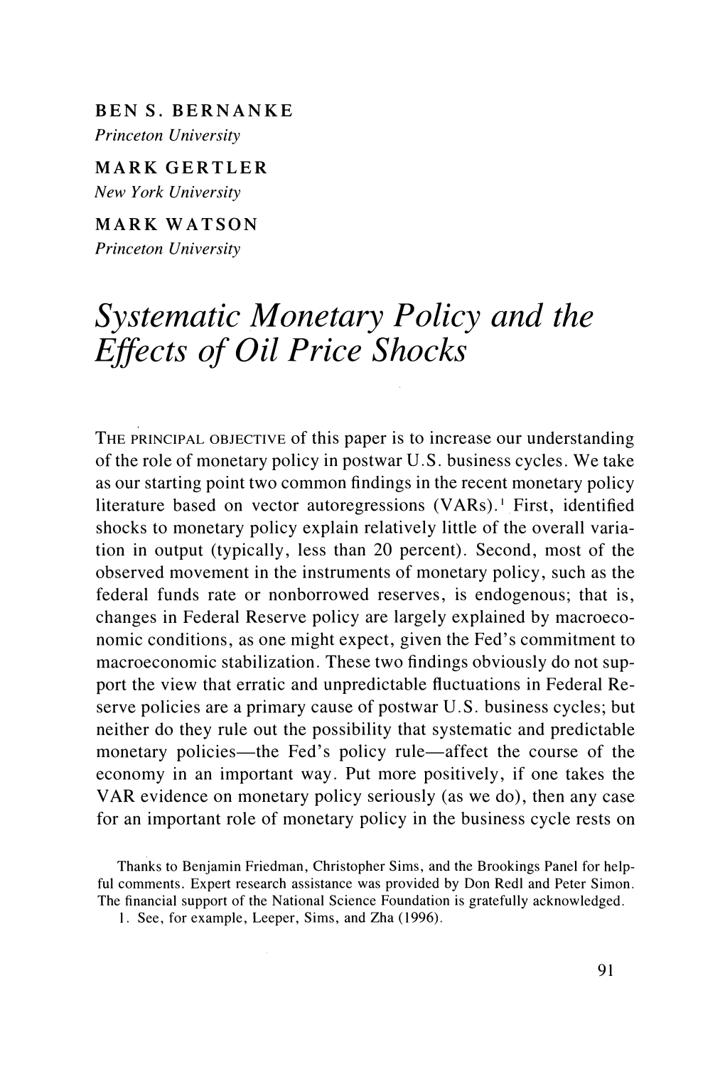 Systematic Monetary Policy and the Effects of Oil Price Shocks