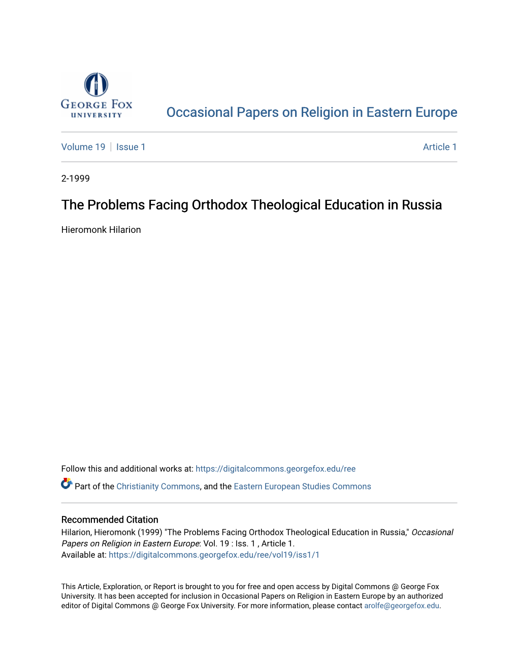 The Problems Facing Orthodox Theological Education in Russia