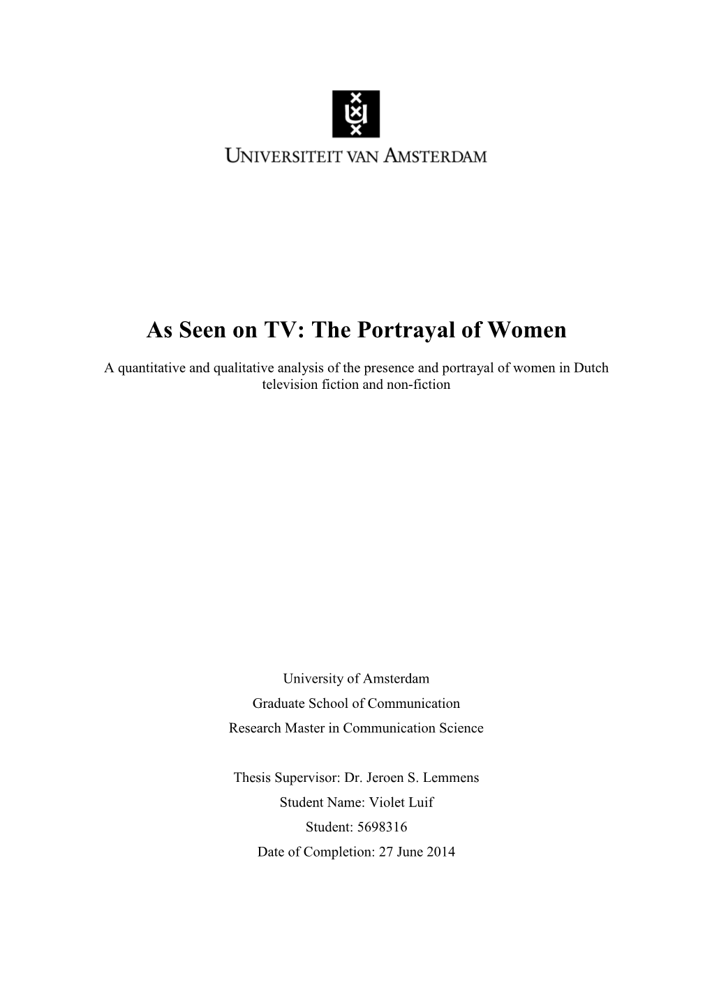 As Seen on TV: the Portrayal of Women