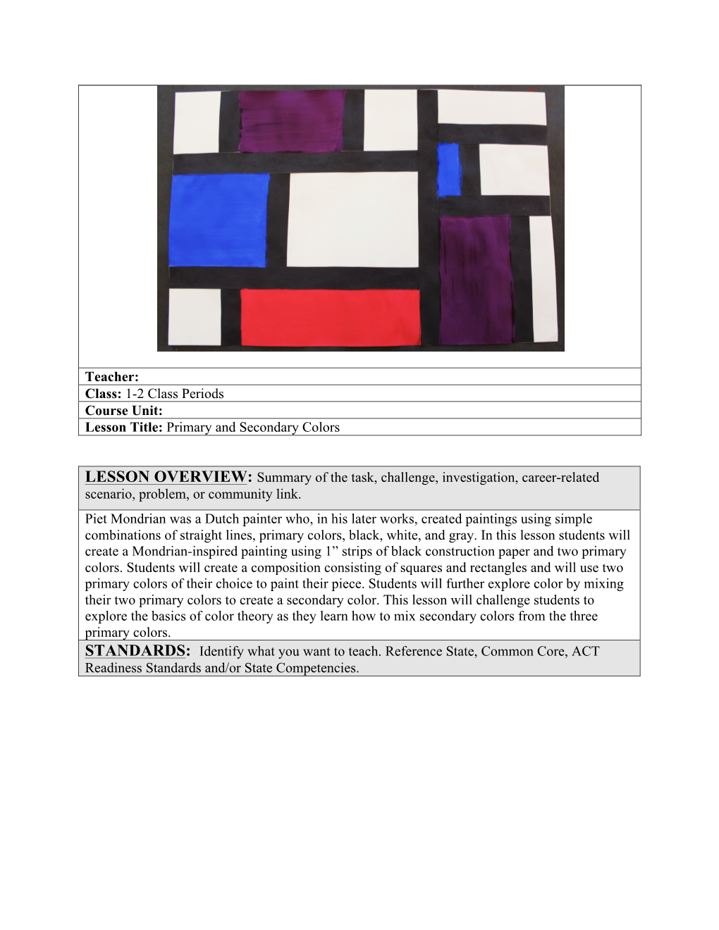 Primary and Secondary Colors LESSON OVERVIEW