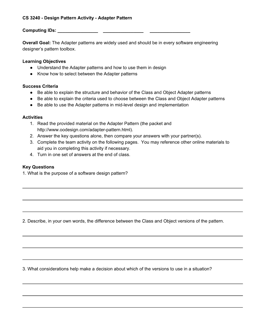 Design Pattern Activity - Adapter Pattern