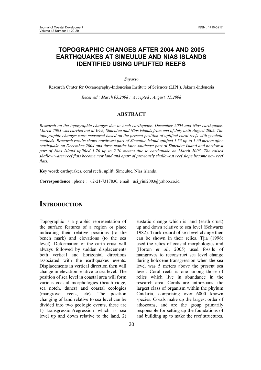 Earthquakes in Simeulue and Nias Islands