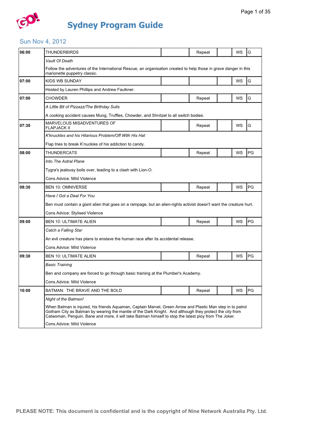 Sydney Program Guide