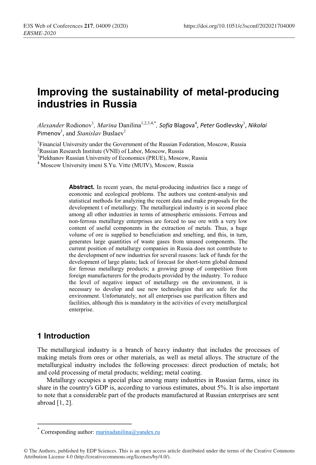 Improving the Sustainability of Metal-Producing Industries in Russia