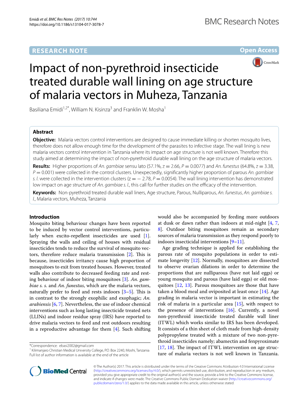 Impact of Non-Pyrethroid Insecticide Treated Durable Wall Lining on Age