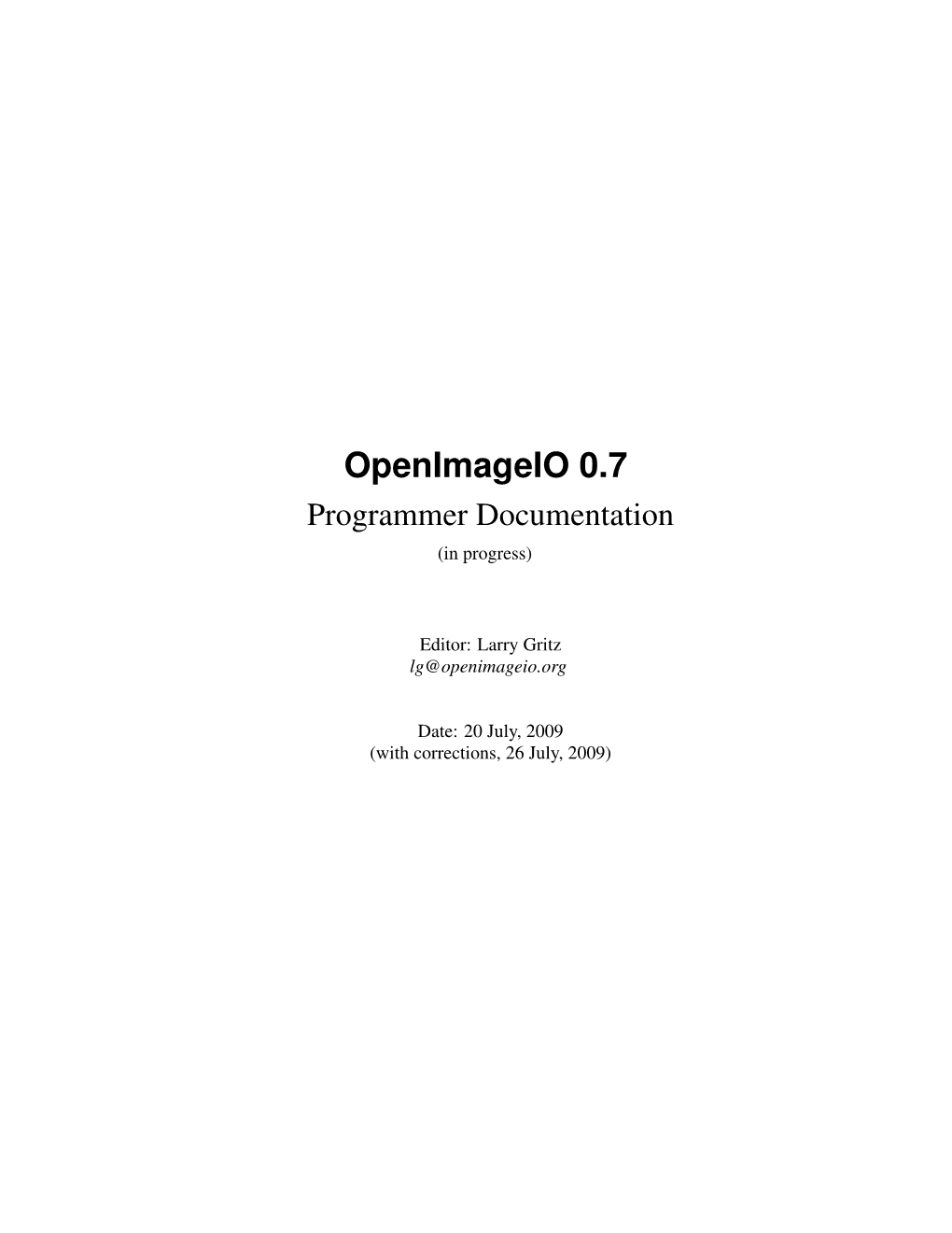 Openimageio 0.7 Programmer Documentation (In Progress)