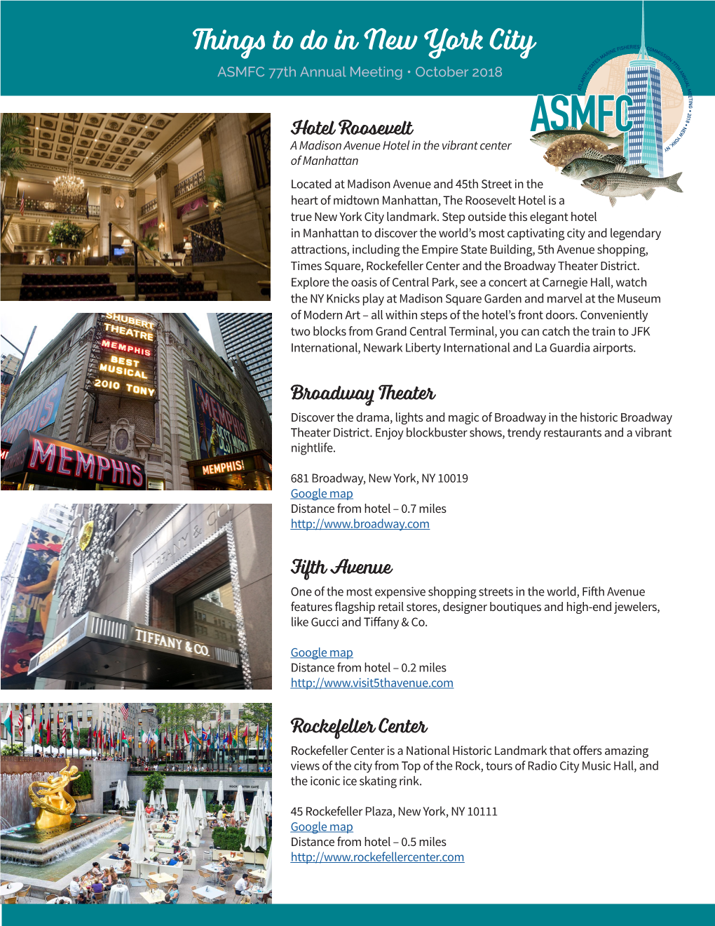 Things to Do in New York City T 7 T TA H S a IC N ASMFC 77Th Annual Meeting • October 2018 T N N U a a L L T M A