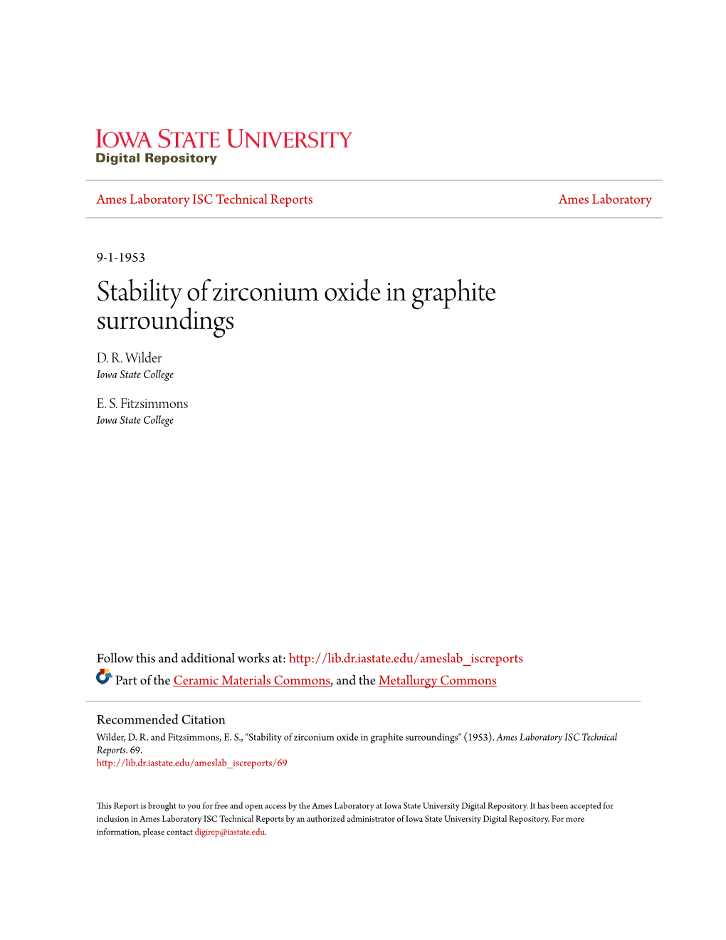 Stability of Zirconium Oxide in Graphite Surroundings D