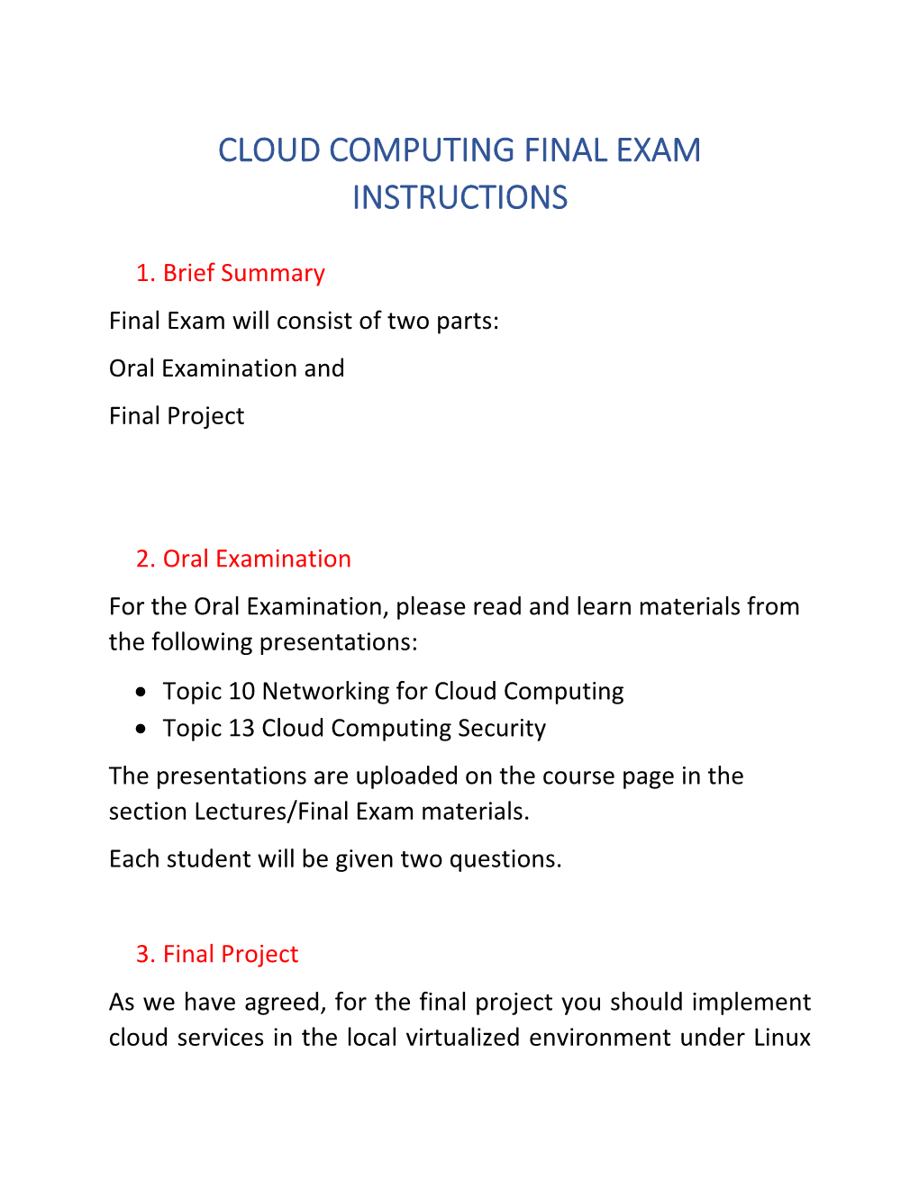 Cloud Computing Final Exam Instructions
