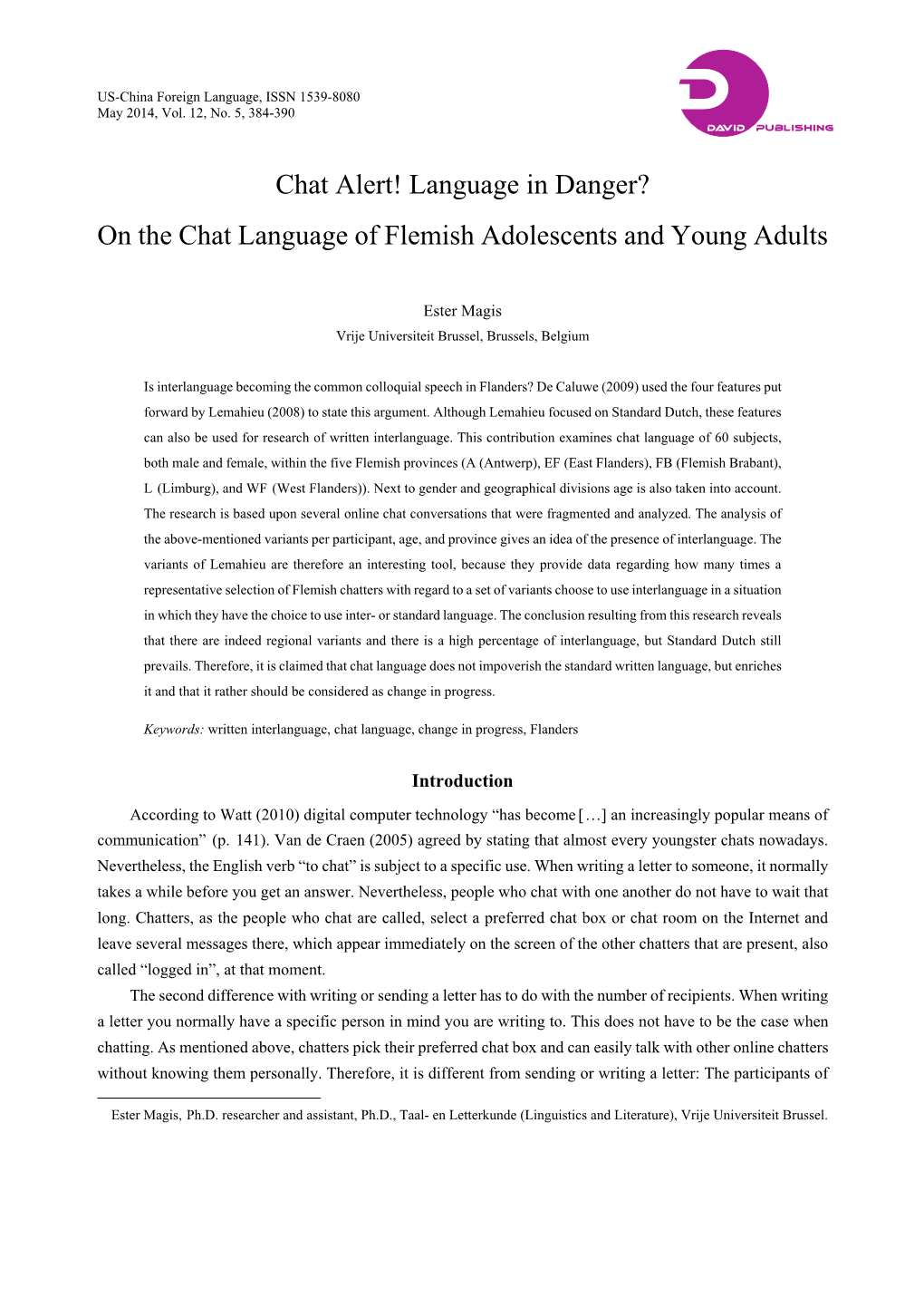 On the Chat Language of Flemish Adolescents and Young Adults