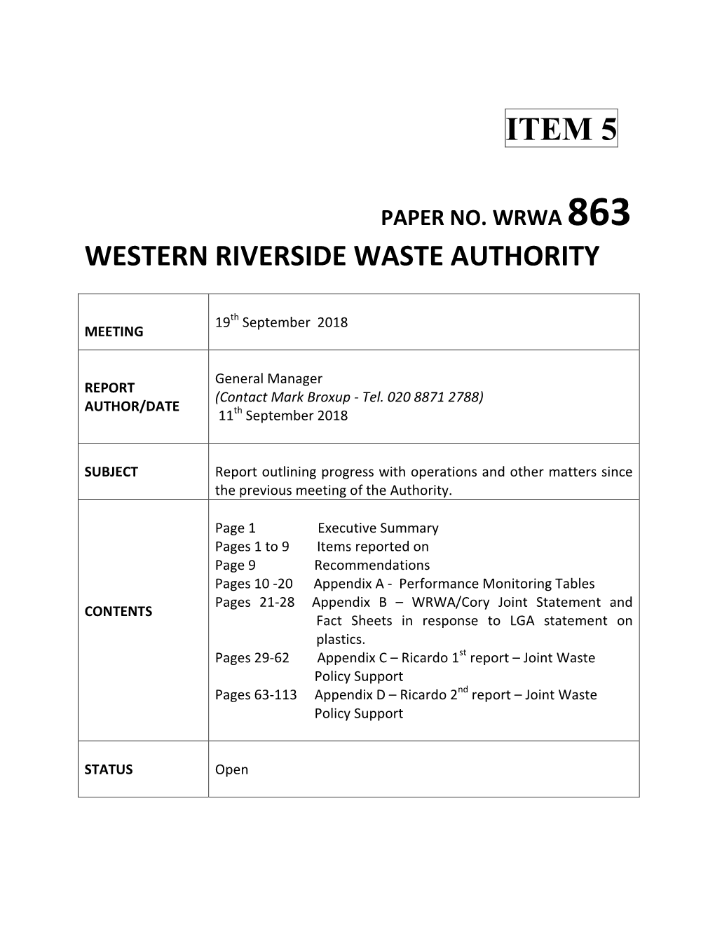 Paper No. Wrwa 863 Western Riverside Waste Authority