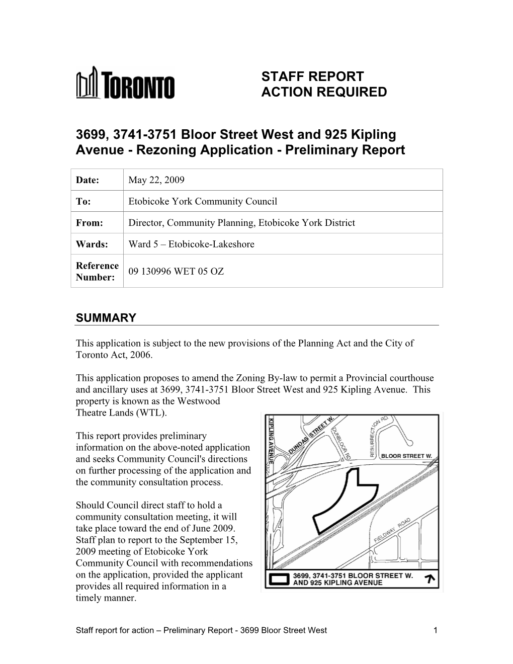 3699, 3741-3751 Bloor Street West and 925 Kipling Avenue - Rezoning Application - Preliminary Report